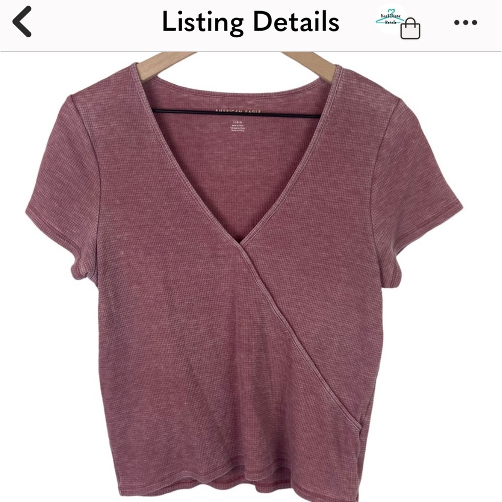 American Eagle Waffle Knit Faux Wrap Top Mauve-reposhing